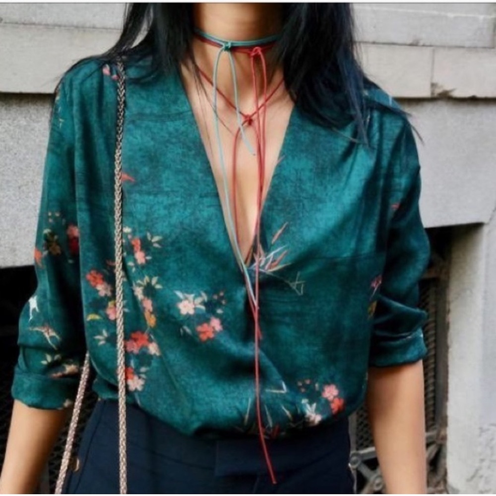 Zara Dark Green Oriental Floral Bodysuit